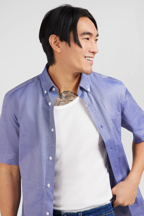 Chemisette bleu marine unie en coton - Image 1