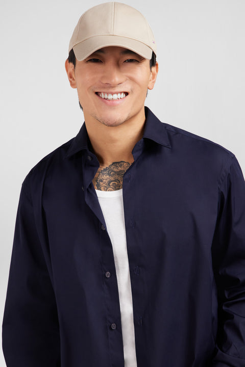 Chemise bleu marine regular en popeline stretch - Image 1