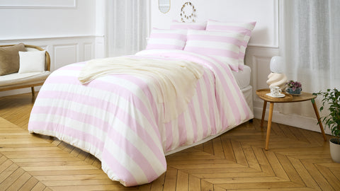 Housse de couette en percale de coton blanche à rayures roses - Image 3