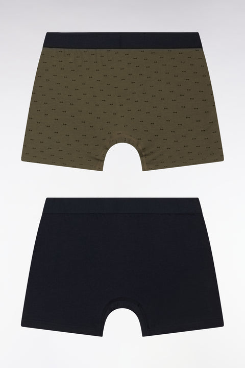 Lot de deux boxers unis et imprimés en jersey de coton stretch marine et kaki - Image 2
