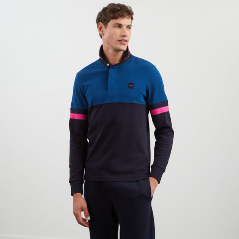 Blue long-sleeved colourblock rugby shirt - Image 1