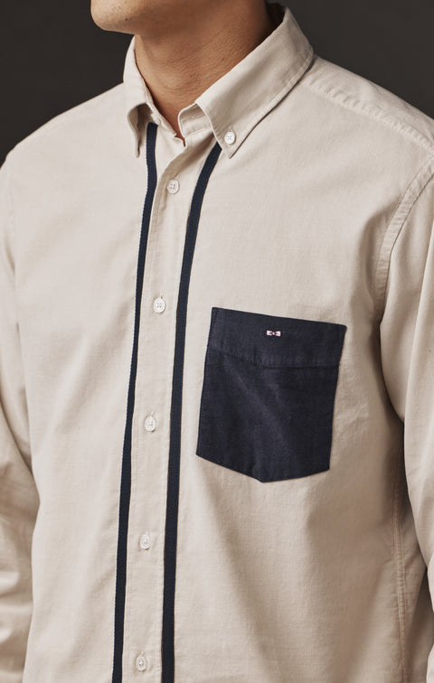 Chemise en coton beige à galons marine upcyclée Pap'Atelier - Image 2