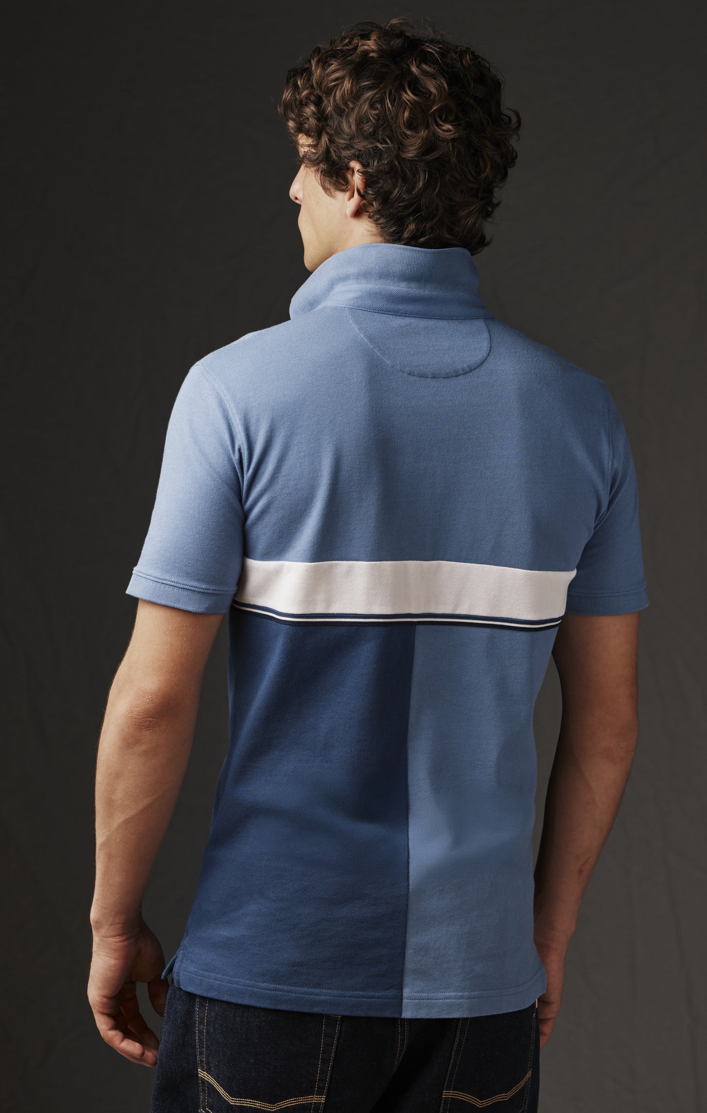 Maillot bleu et marine en patchwork de jersey upcyclé Pap'Atelier