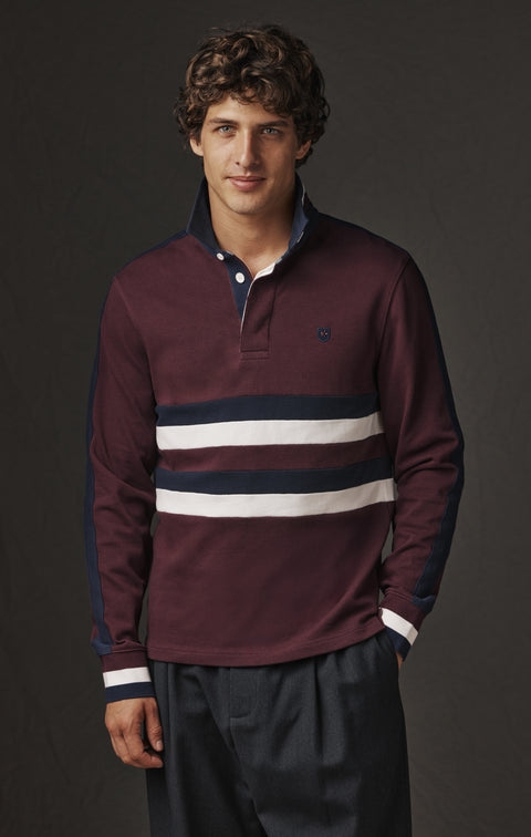 Maillot à manches longues en jersey bordeaux rayé upcyclé Pap'Atelier - Image 1