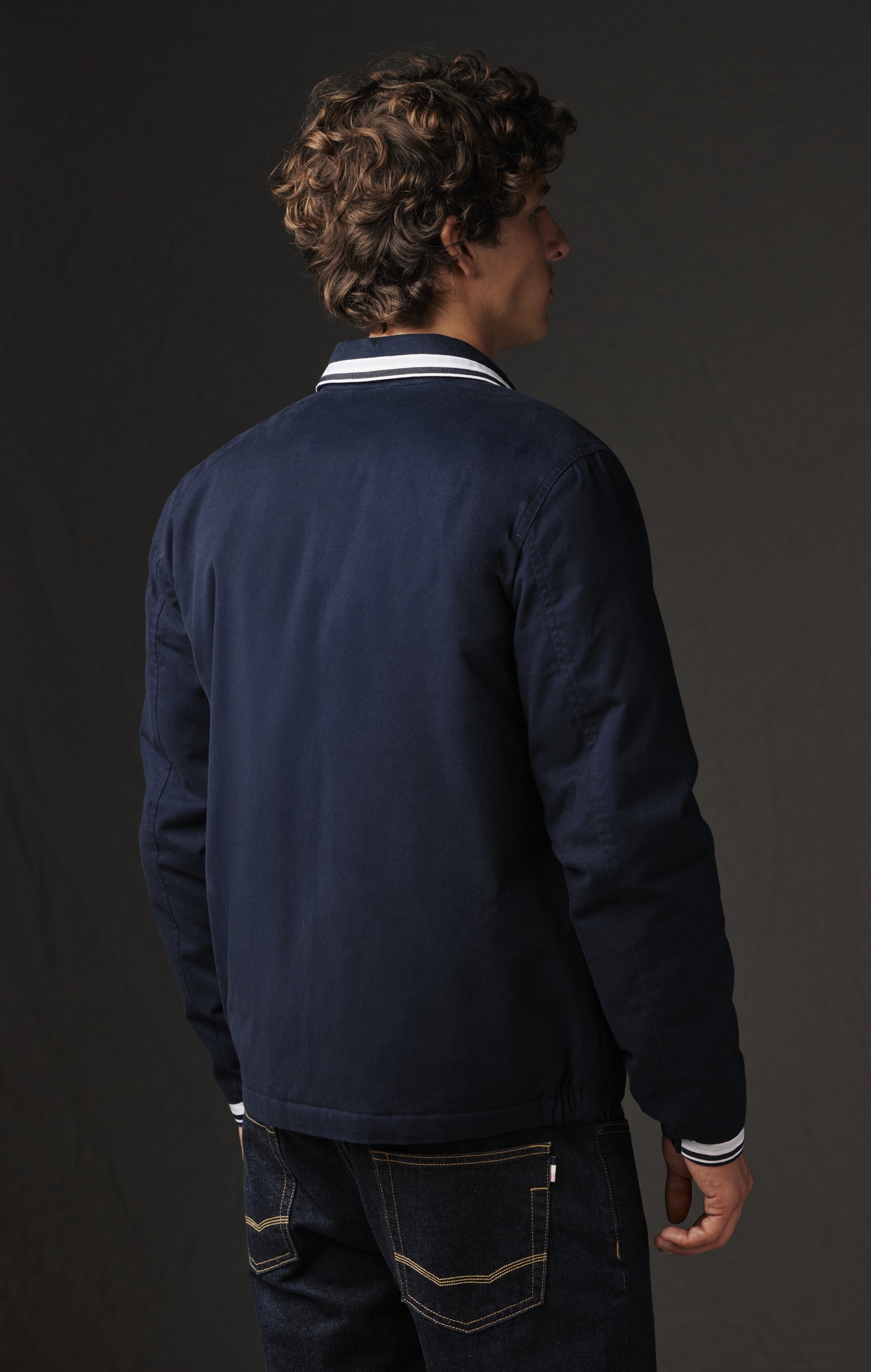 Blouson en coton marine à détails rayés upcyclé Pap'Atelier