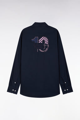 Chemise en coton pinpoint marine broderie 10 dos coupe droite - Image 2