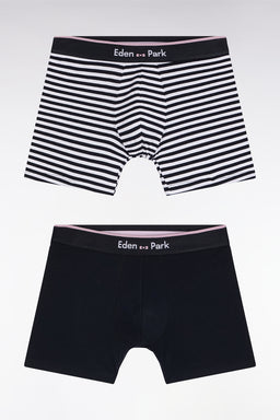 Lot de deux boxers en jersey de coton stretch marine et rayé - Image 1