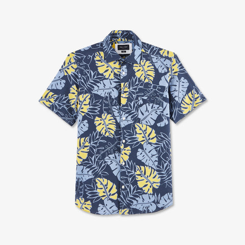 Blue short-sleeved shirt in cotton with a Tahitian pattern - Image 2