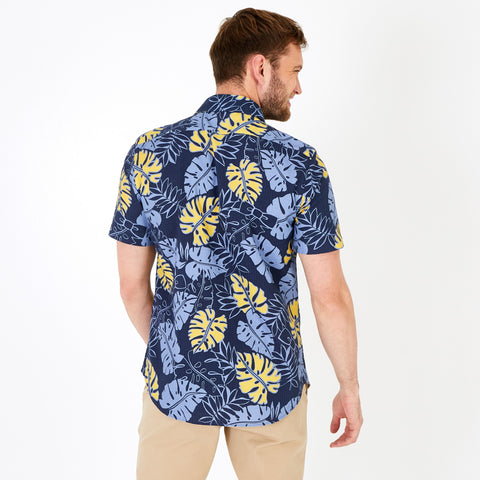 Blue short-sleeved shirt in cotton with a Tahitian pattern - Image 3