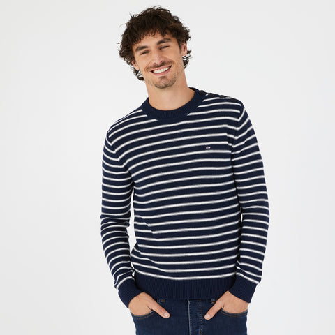 Pull en maille rayé bleu marine - Image 1