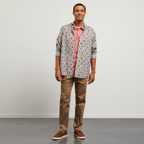 Chemise beige en coton Pima imprimé exclusif - Image 1