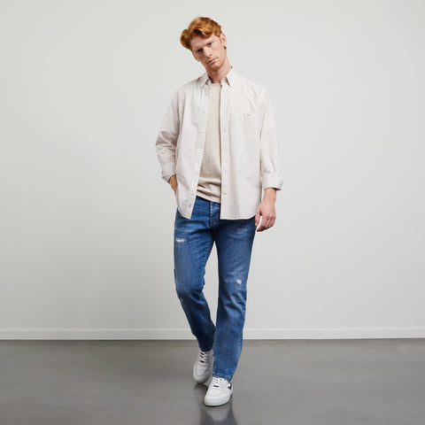Chemise beige rayée en coton - Image 1