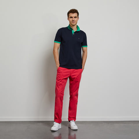 Dark blue polo with green trims, in Pima cotton - Image 1
