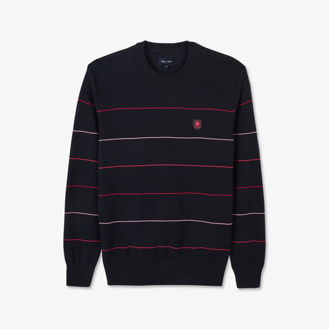 Dark blue striped jumper in combination knit - Image 2