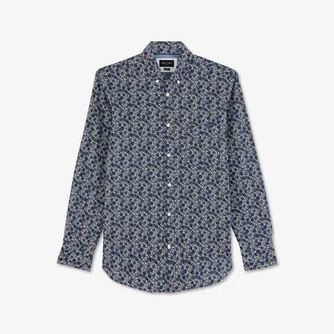 Navy blue shirt in floral cotton poplin - Image 2