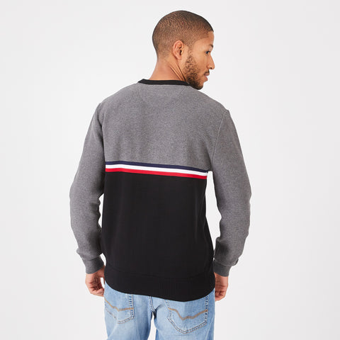 Grey round-neck sweater in textured cotton jersey - Image 3