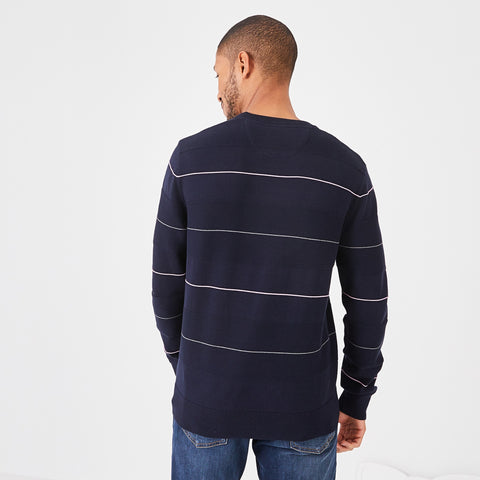 Navy blue striped cotton round-neck sweater - Image 3