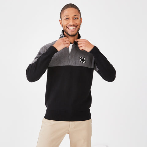 Black and grey cotton jersey-neck sweater - Image 1