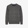 Grey round-neck sweater in textured striped cotton