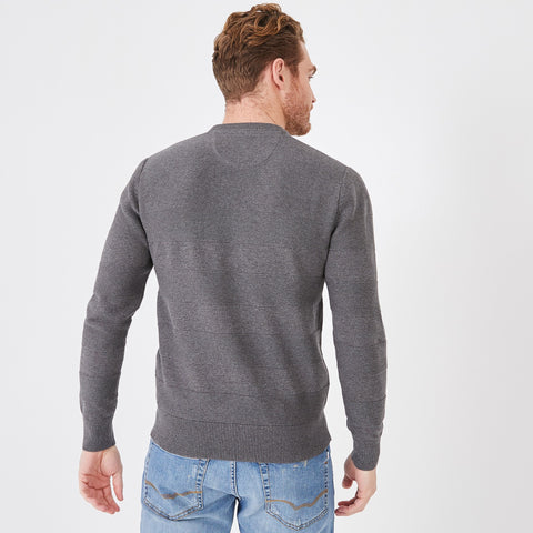 Grey round-neck sweater in textured striped cotton - Image 3