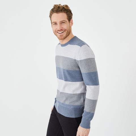 Blue wool and cotton striped sweater - Image 1