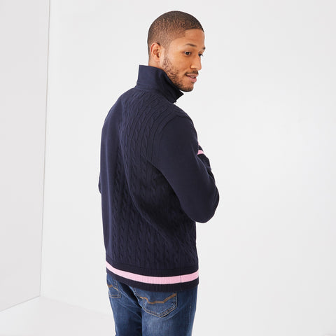 Navy cotton jersey-neck sweater with twists - Image 3