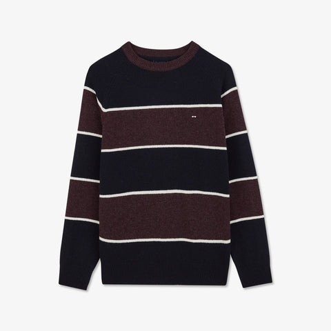 Navy and plum striped wool round-neck sweater - Image 2