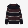 Navy and plum striped wool round-neck sweater