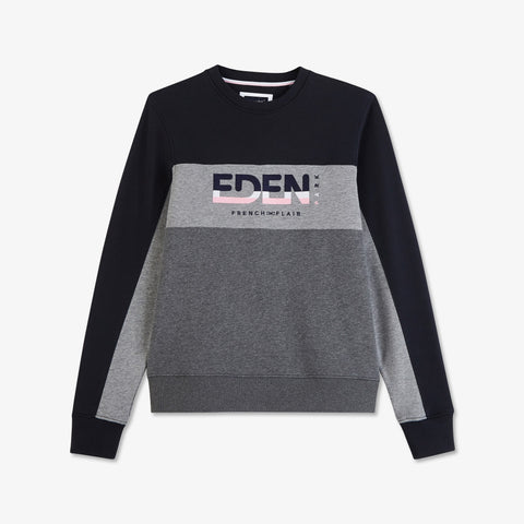 Round-neck sweatshirt in embroidered color-block fleece - Image 2