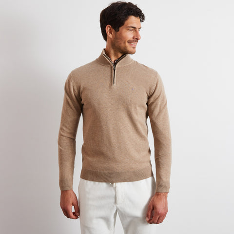 Pull en maille à col camionneur beige - Image 1