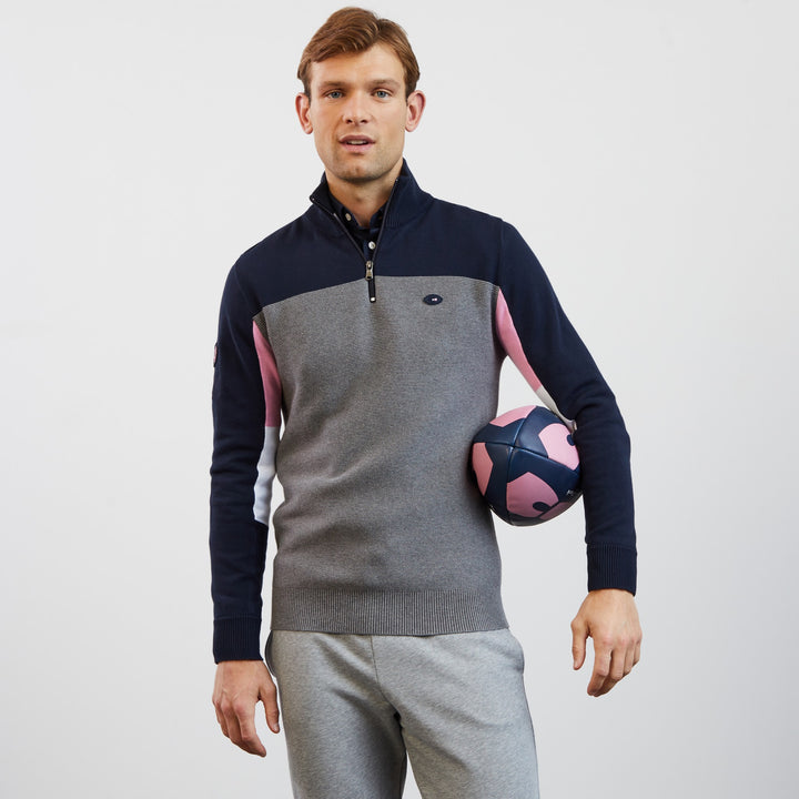 Pull gris colorblock à broderie XV de France