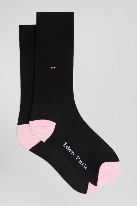Chaussettes en coton mélangé noires à renforts roses - Image 1