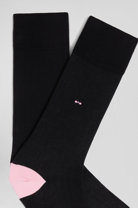 Chaussettes en coton mélangé noires à renforts roses - Image 2
