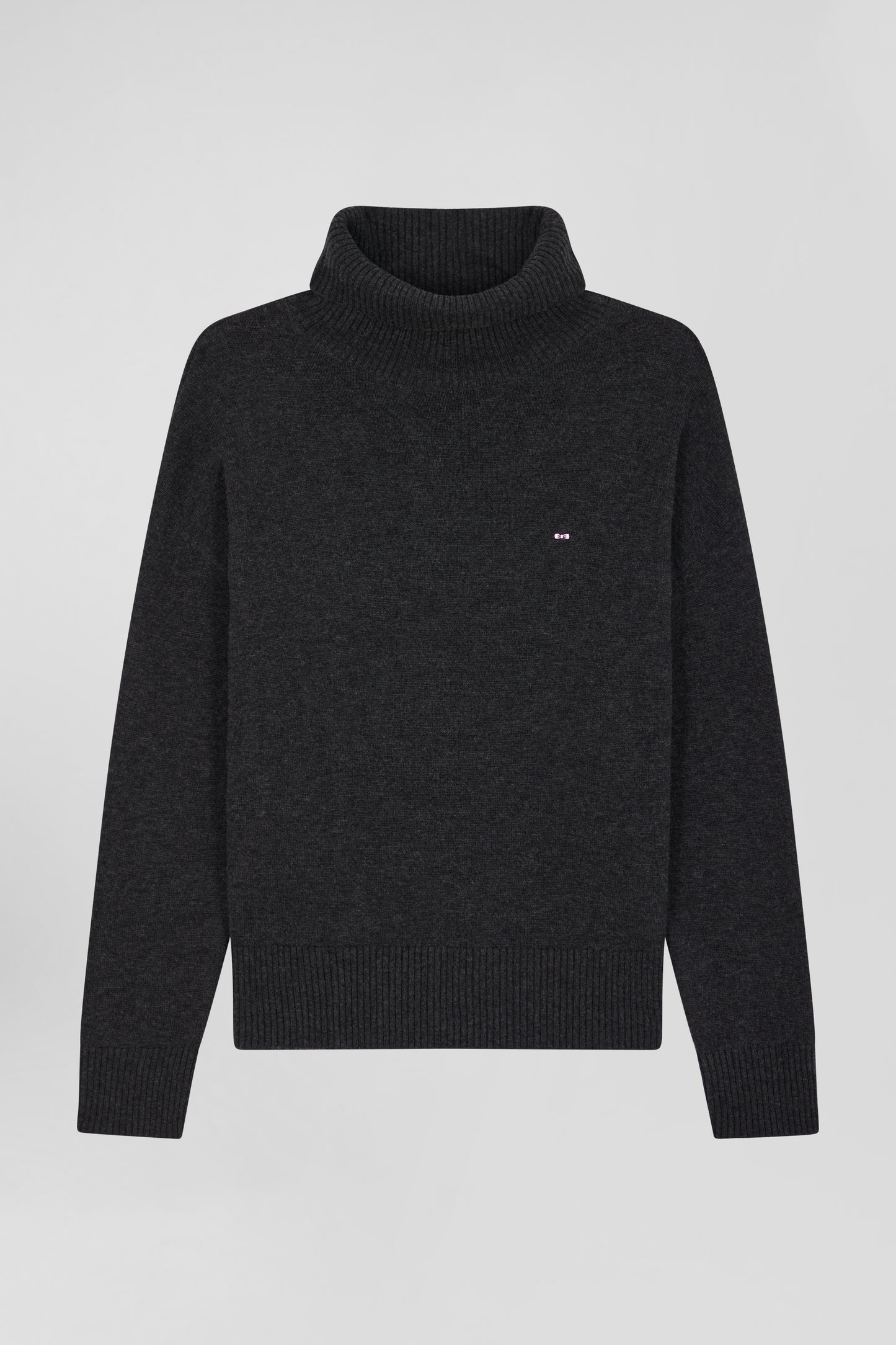 Pull col roulé en laine et coton gris foncé chiné coupe Relaxed