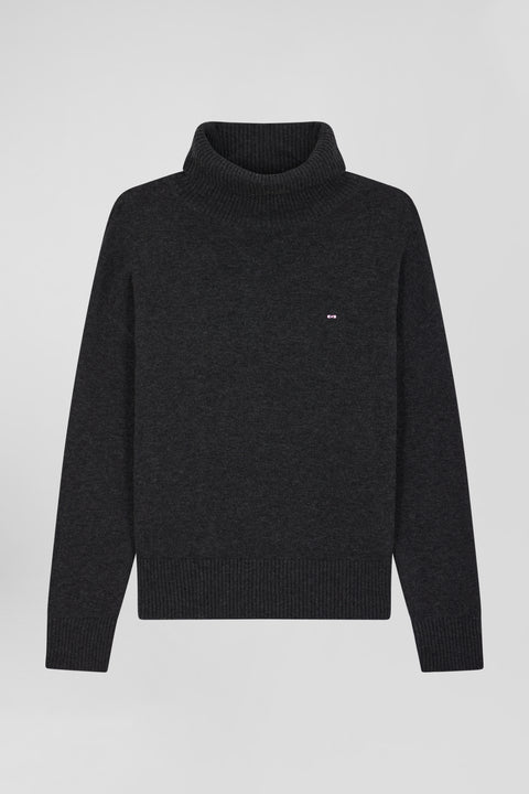 Pull col roulé en laine et coton gris foncé chiné coupe Relaxed - Image 1