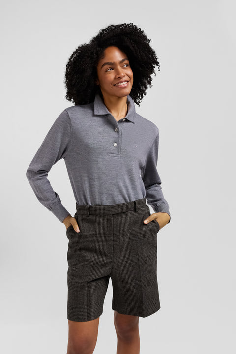 Regular mottled grey women's wool jumper with rugby shirt collar - Image 3