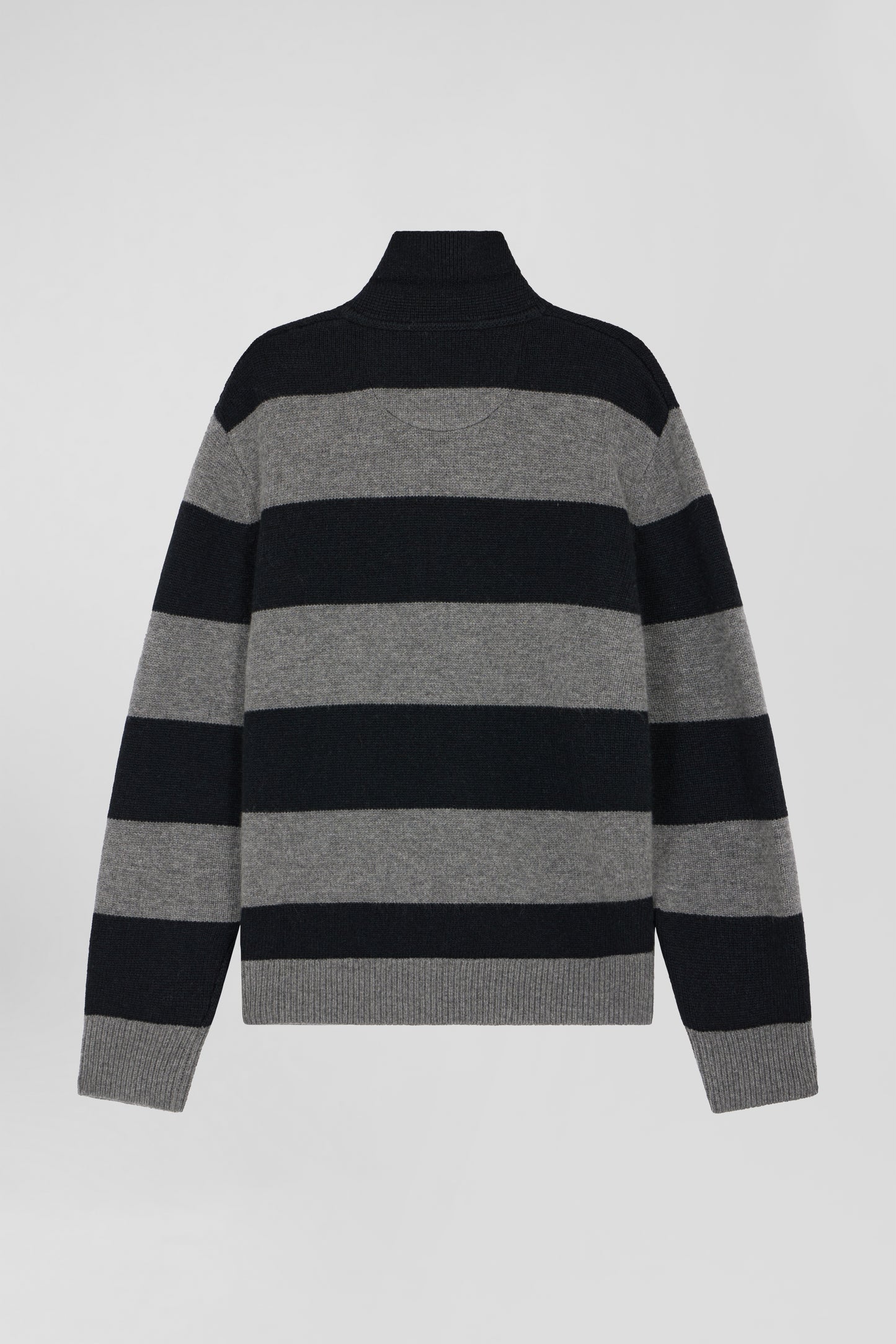 Black and grey striped wool and cashmere polo-neck sweater
