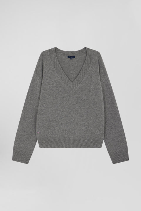 Grey wool and cashmere V-neck sweater Relaxed cut - Image 1