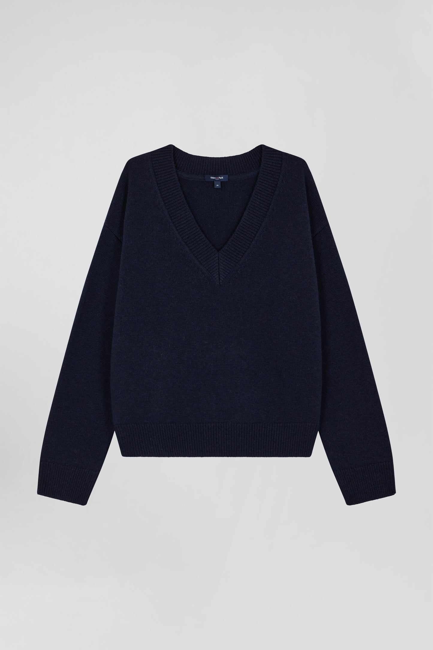 Navy blue wool and cashmere V-neck sweater Relaxed cut