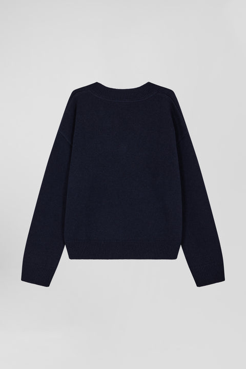 Navy blue wool and cashmere V-neck sweater Relaxed cut - Image 2