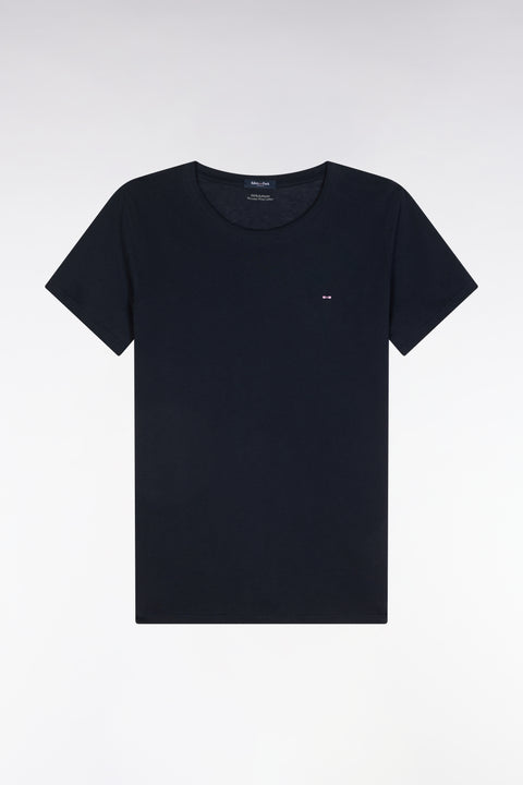 T-shirt à col rond en jersey de coton Pima léger marine coupe droite - Image 2