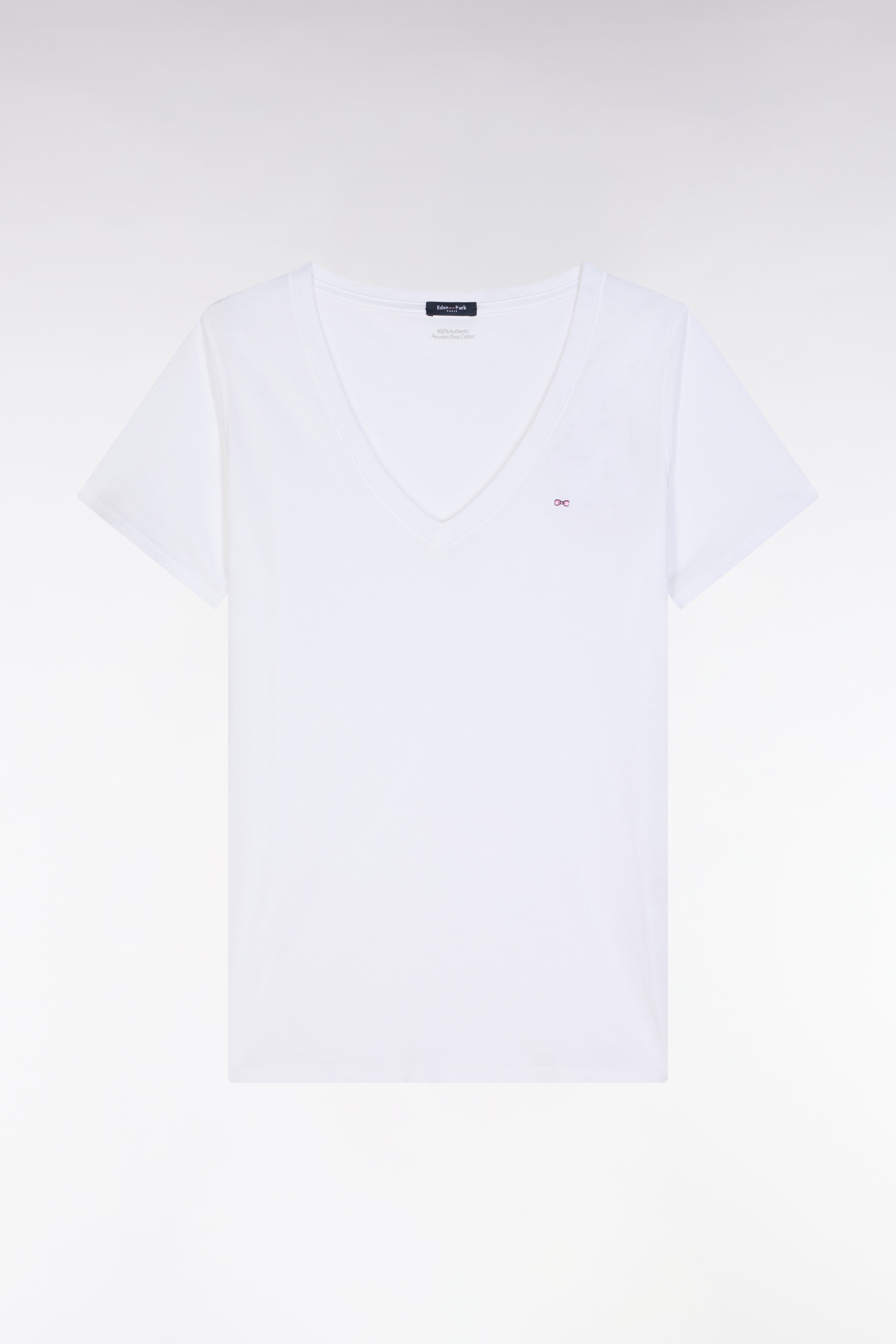 T-shirt à col V en jersey de coton Pima léger blanc coupe droite