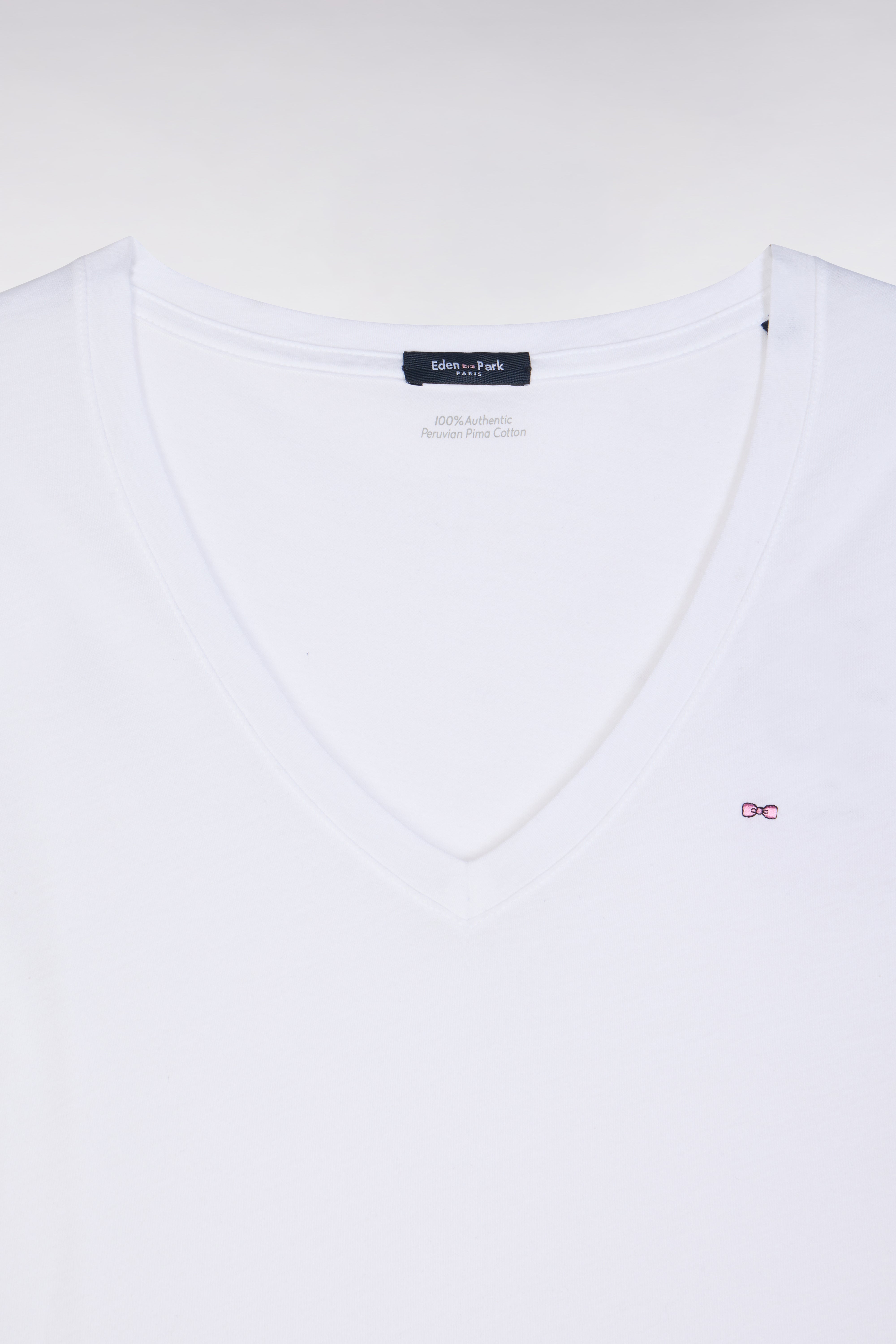 T-shirt à col V en jersey de coton Pima léger blanc coupe droite