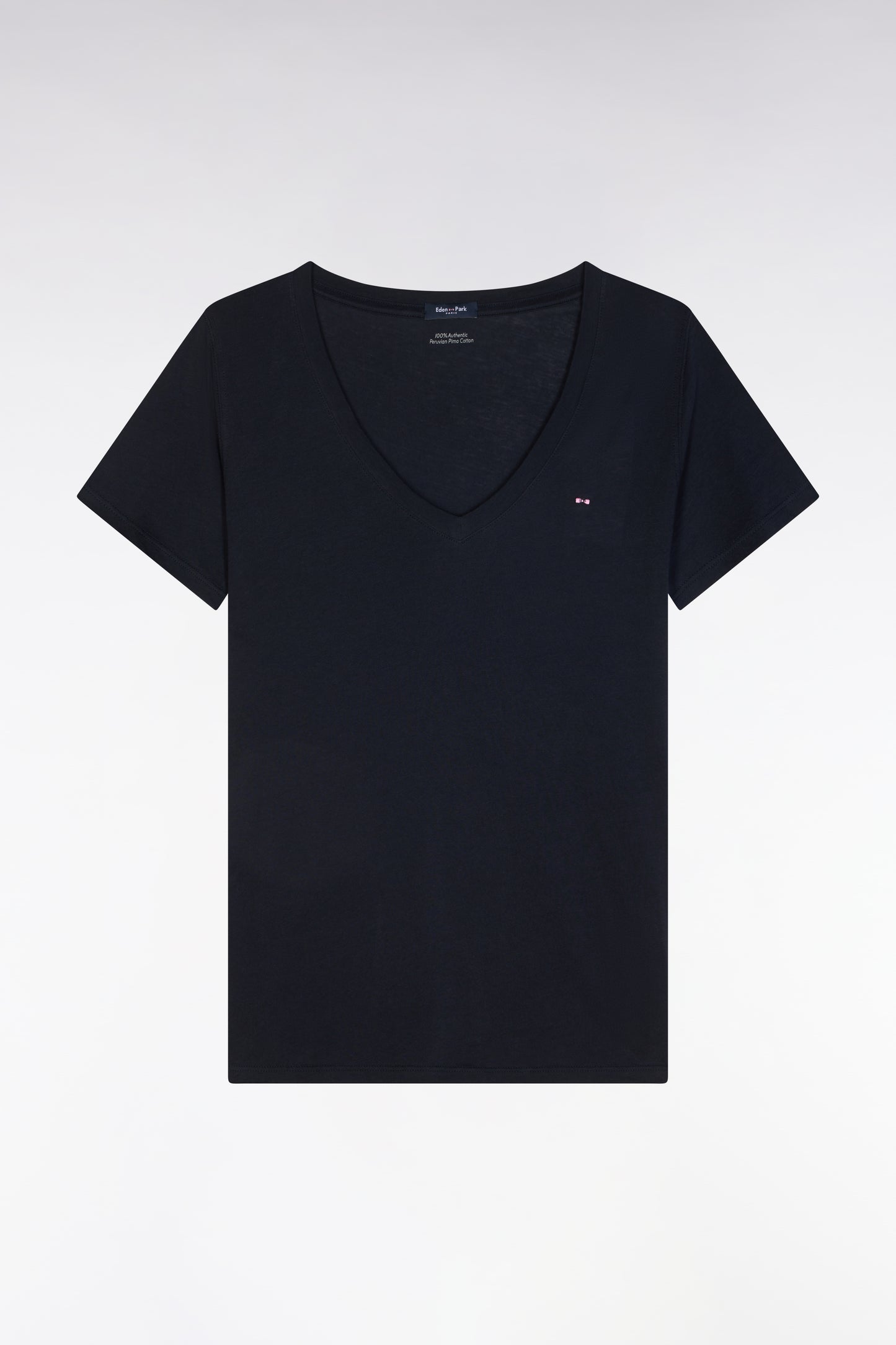 T-shirt à col V en jersey de coton Pima léger marine coupe droite