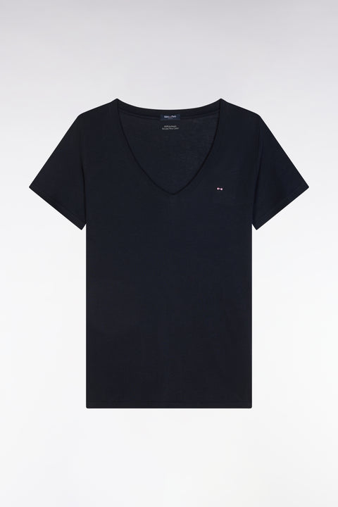 T-shirt à col V en jersey de coton Pima léger marine coupe droite - Image 2