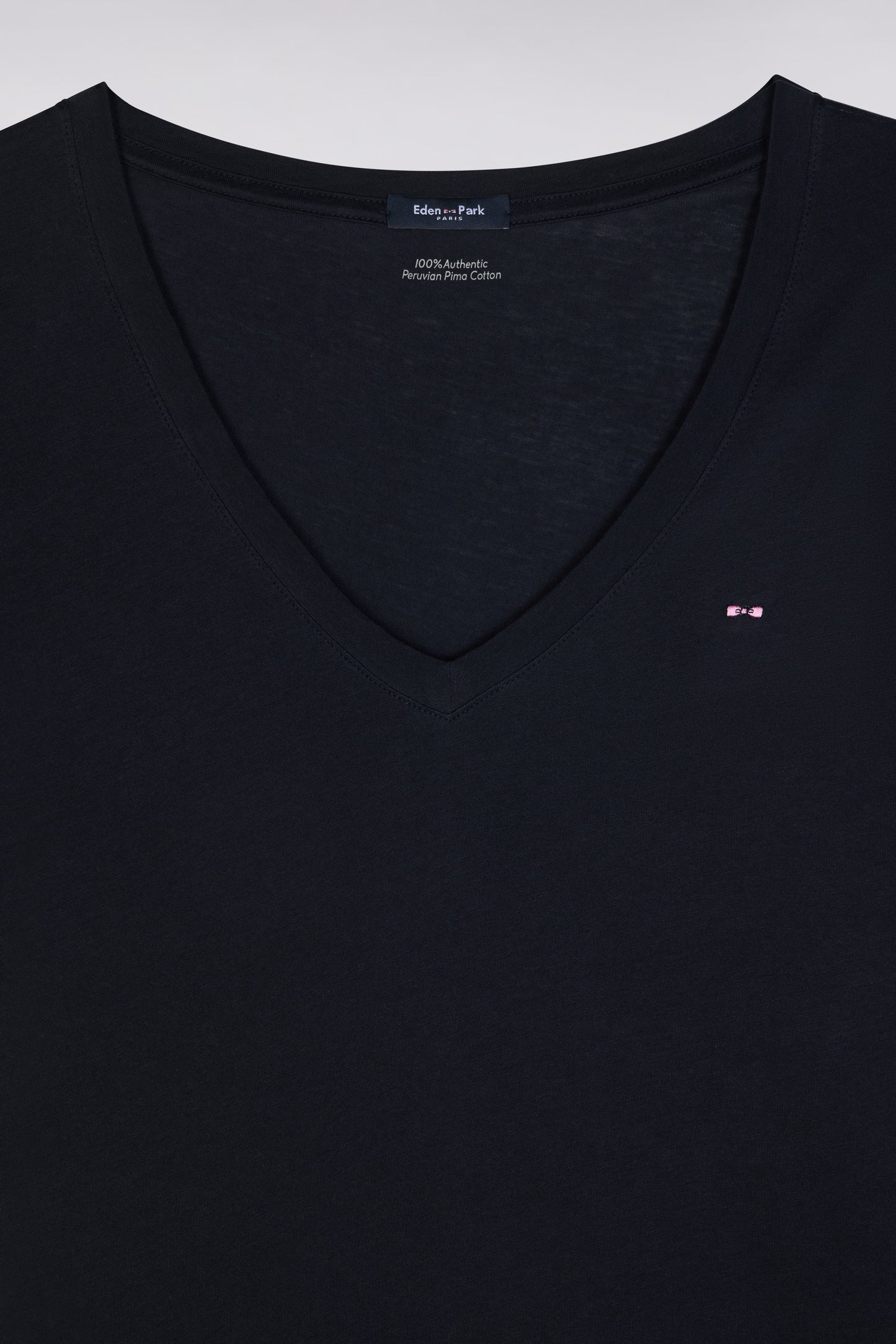T-shirt à col V en jersey de coton Pima léger marine coupe droite