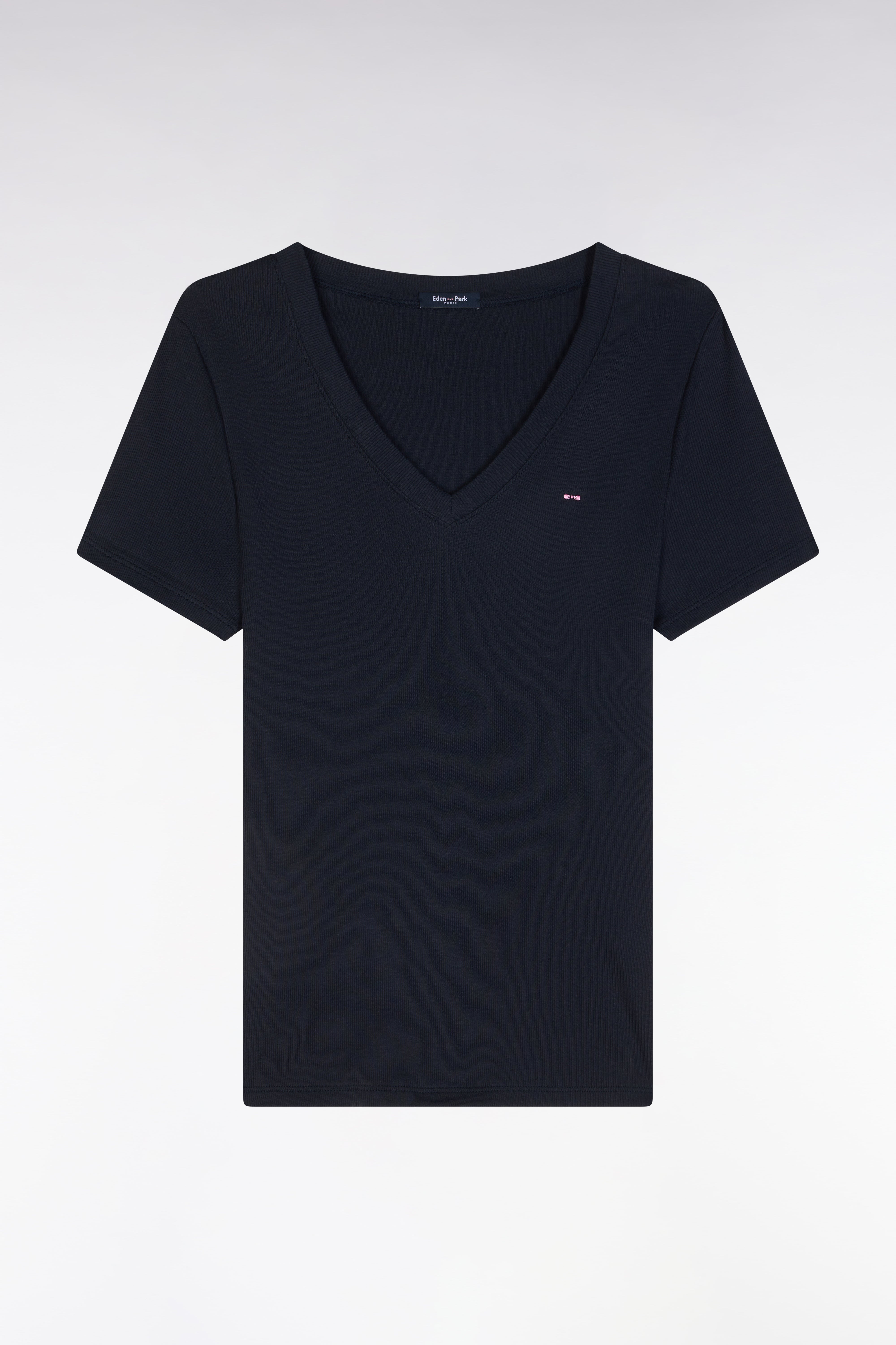 T-shirt en coton Pima côtelé marine coupe ajustée