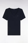 T-shirt en coton Pima côtelé marine coupe ajustée