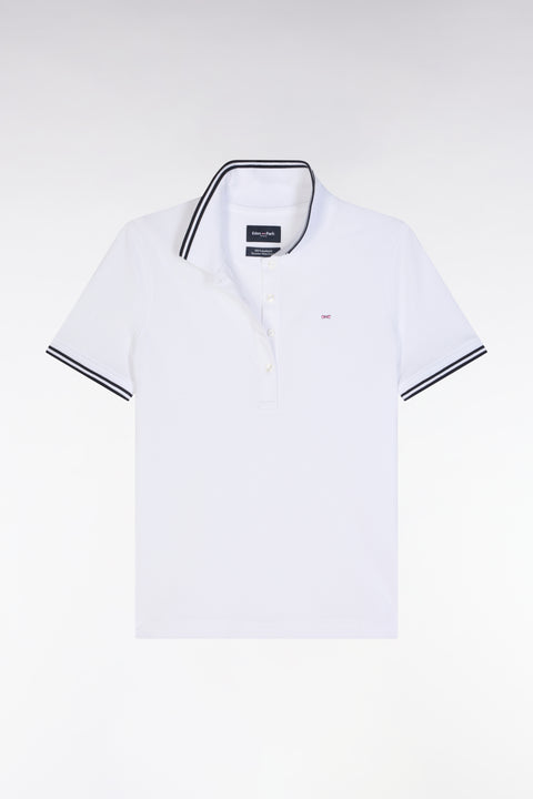 Polo à manches courtes en piqué de coton Pima blanc détails rayés coupe droite - Image 2