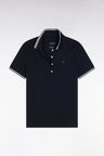 Polo à manches courtes en piqué de coton Pima marine détails rayés coupe droite